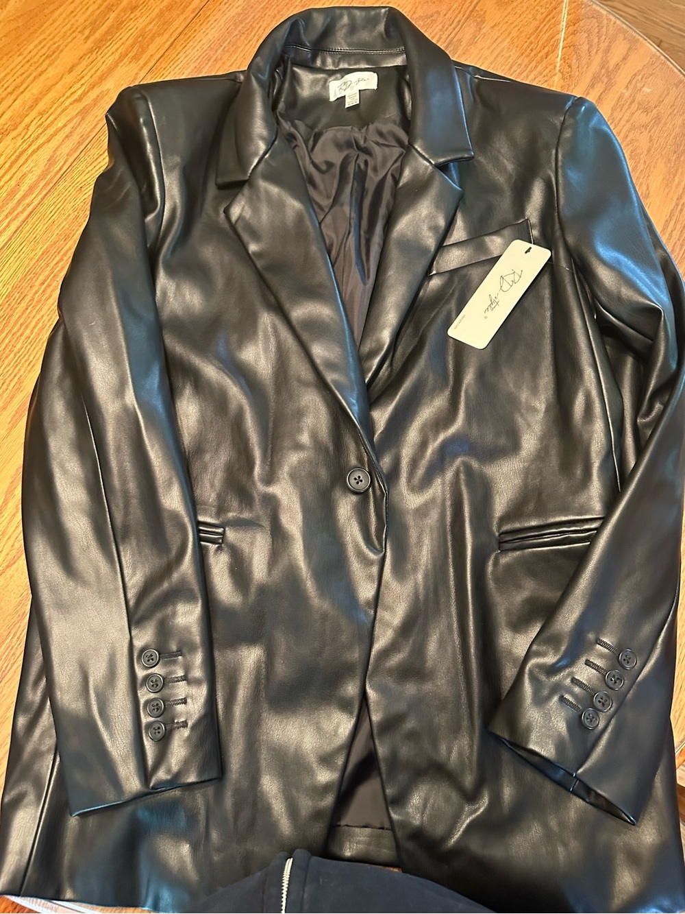 RD Style Black Faux Leather Blazer Jacket